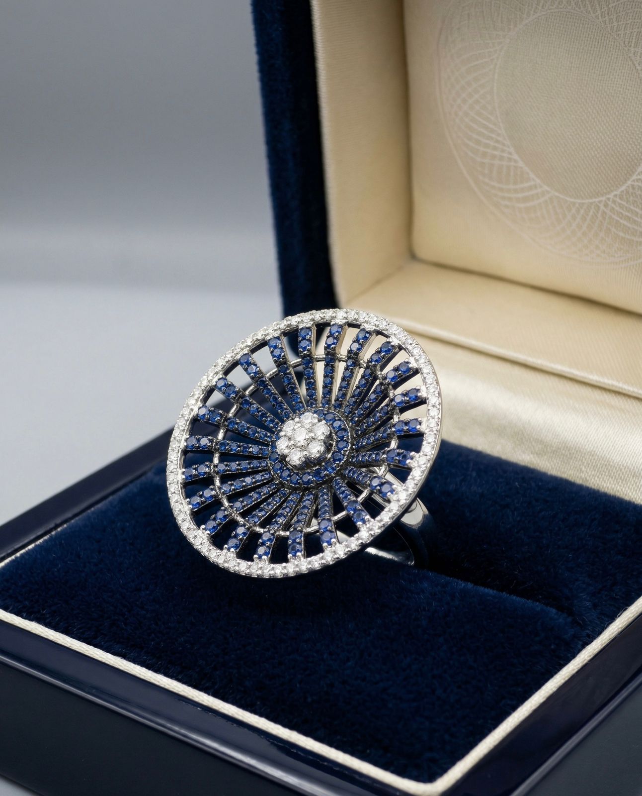 Sapphire Radiance Halo Ring
