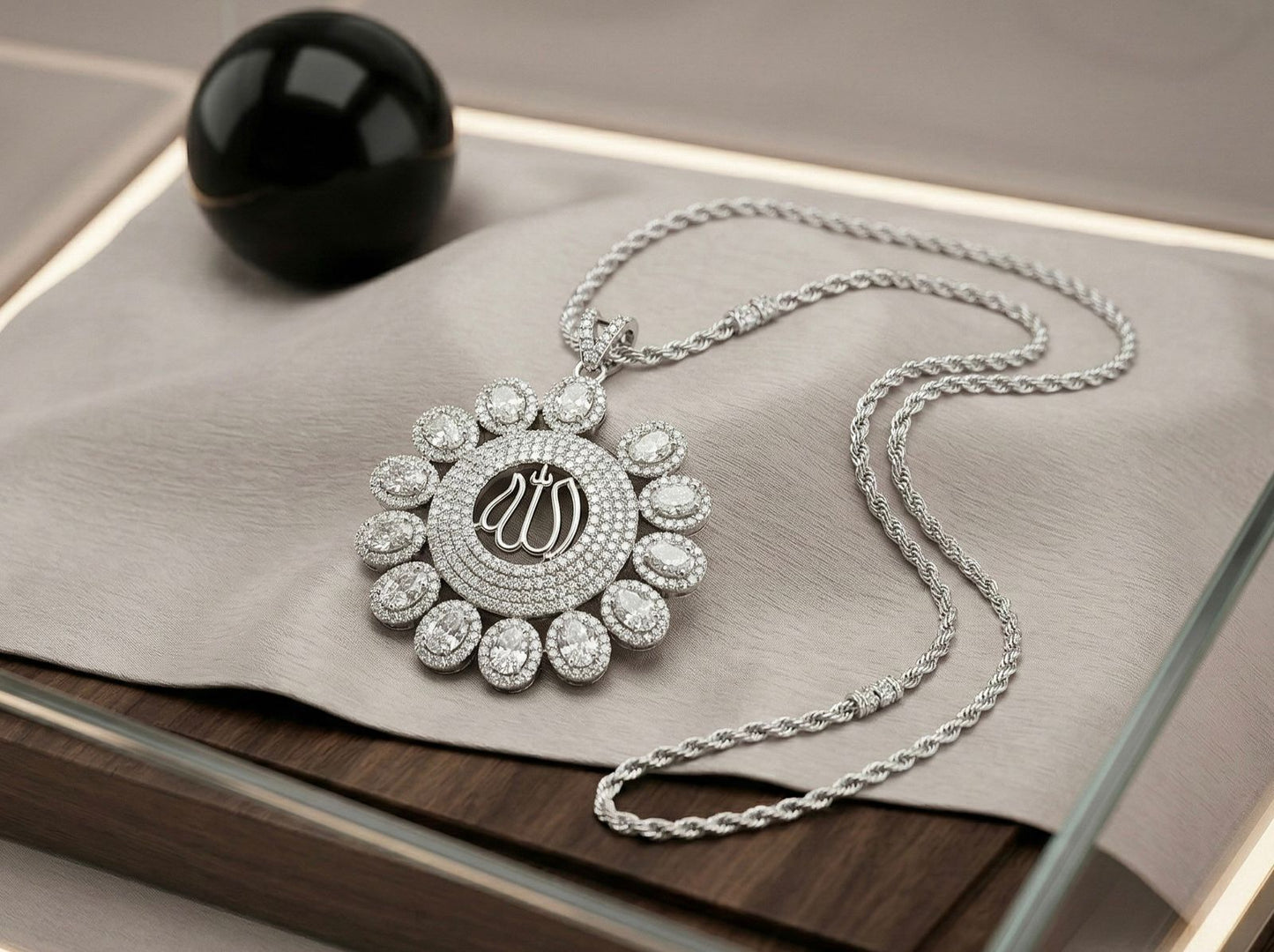 Almas Allah Halo Pendant Necklace