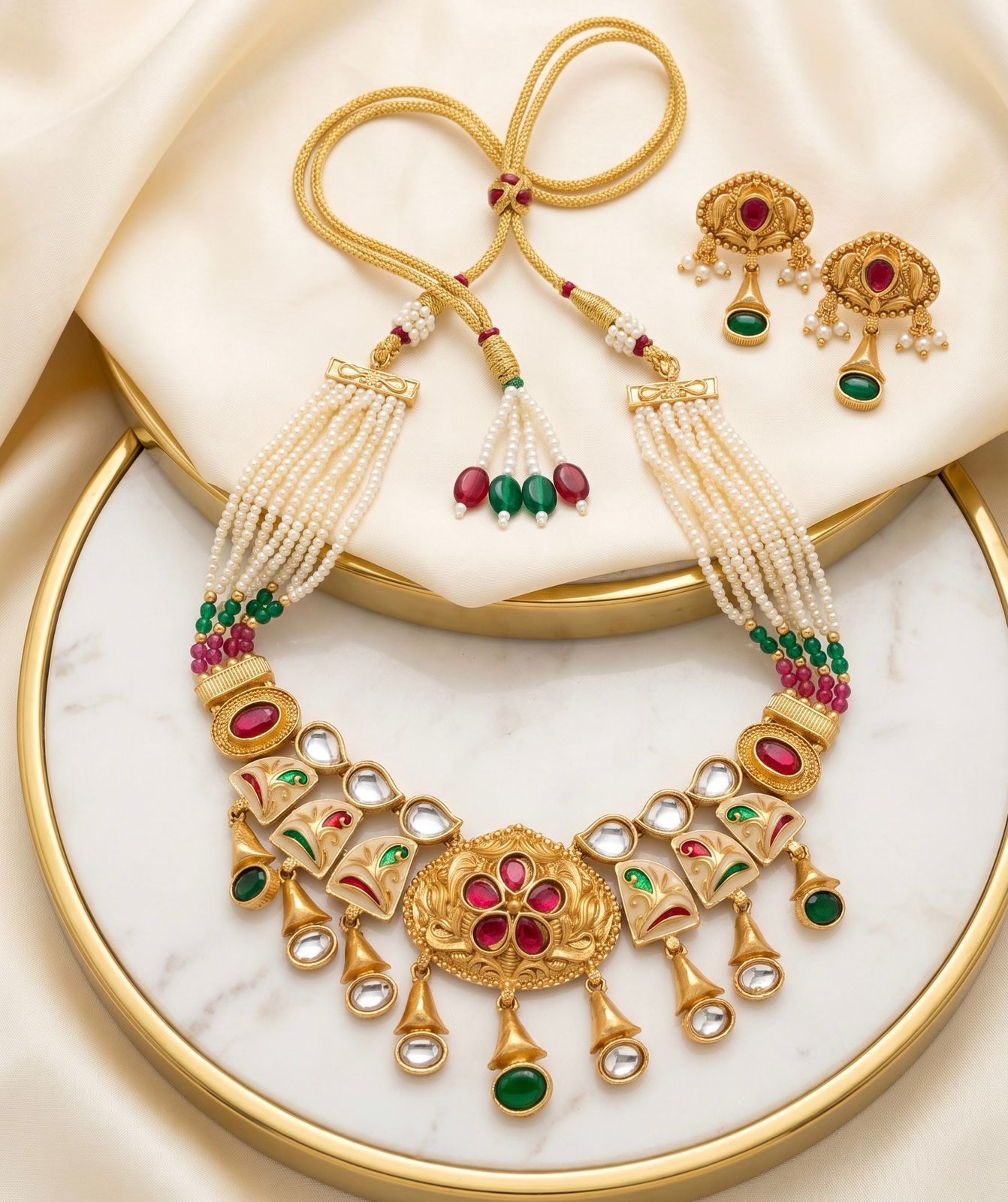 Traditional Kundan & Meenakari Pearl Choker Necklace Set