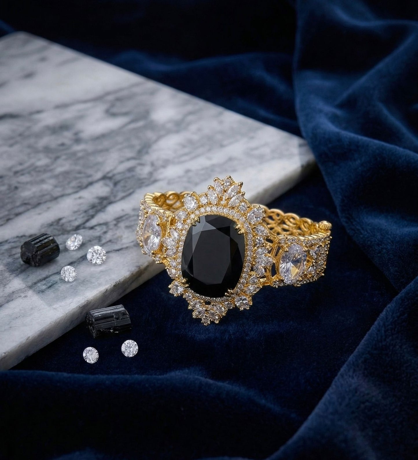 “Midnight Sovereign” Gold-Plated Obsidian Halo Bracelet