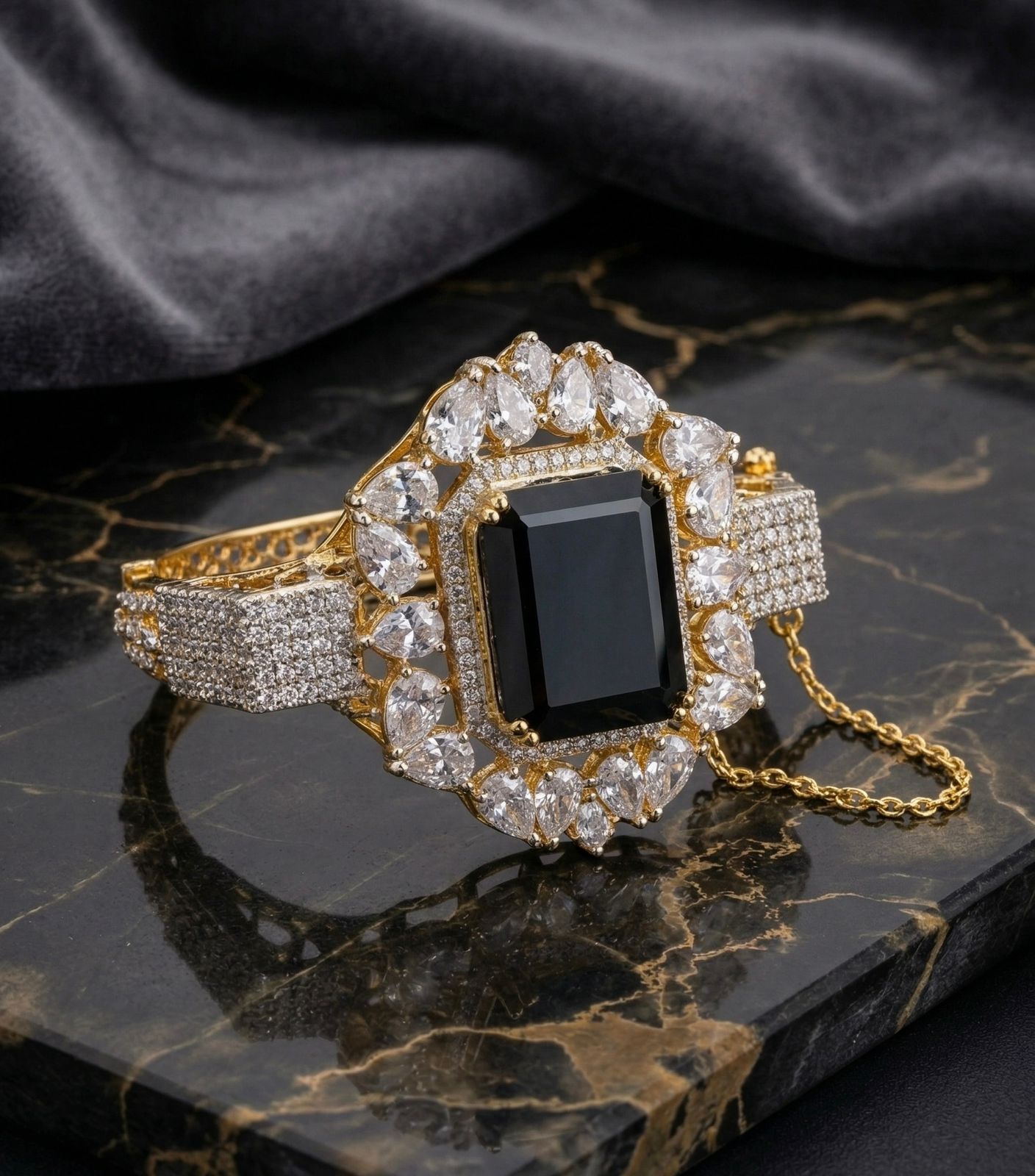 “Midnight Sovereign” Gold-Plated Obsidian Halo Bracelet