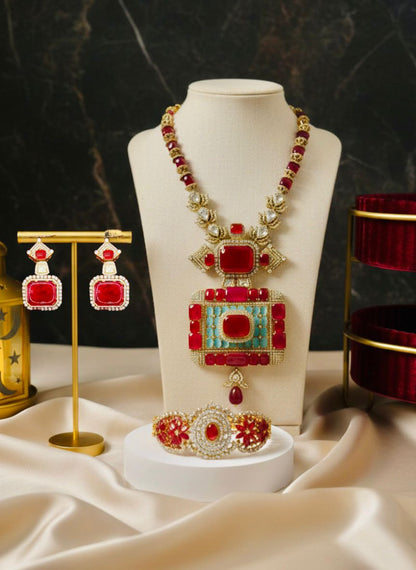 Ruby Palace Jewelry Set - Statement Necklace, Earrings & Bracelet