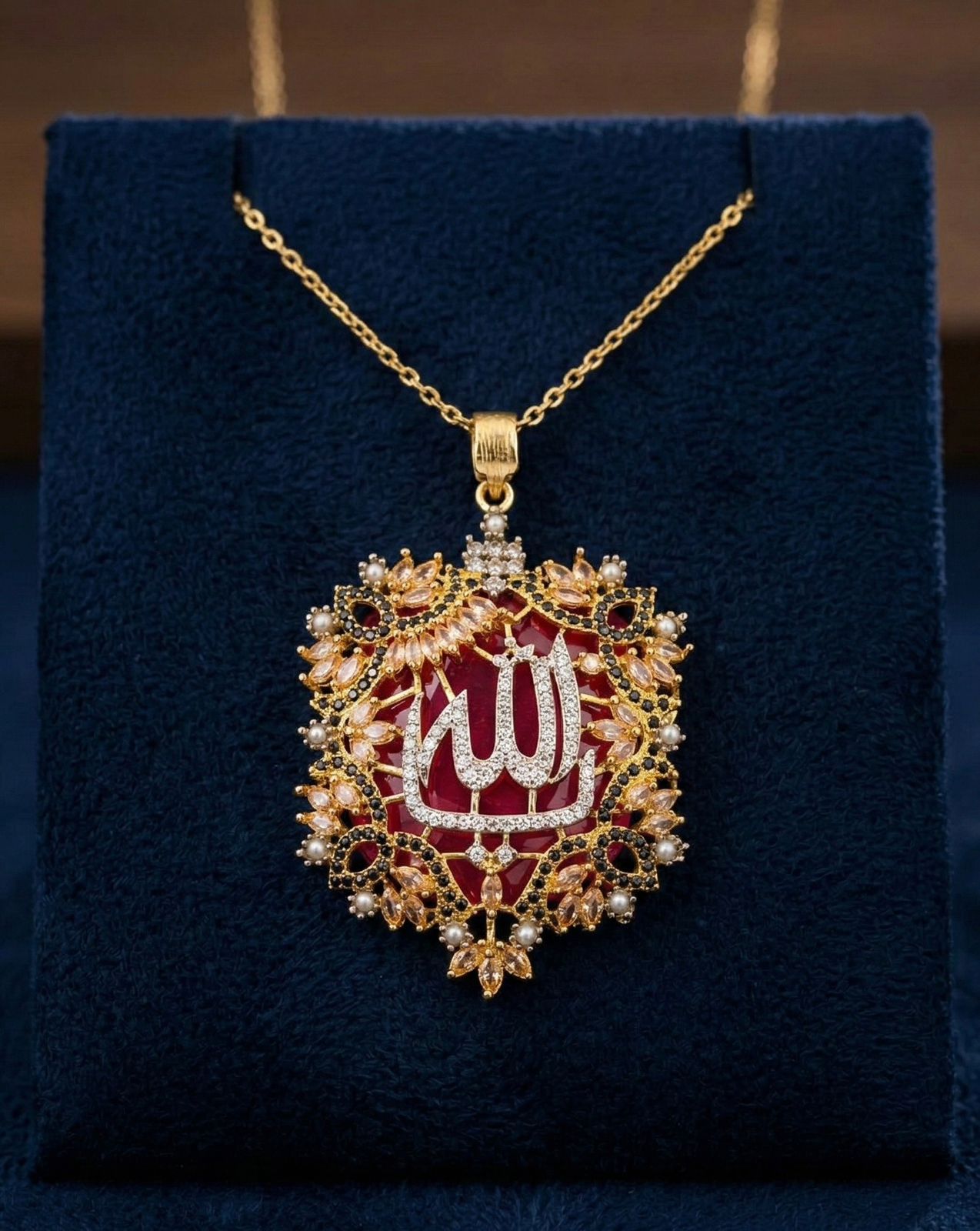 Divine Blessings Allah Pendant Necklace - Gold Crystal Islamic Jewelry