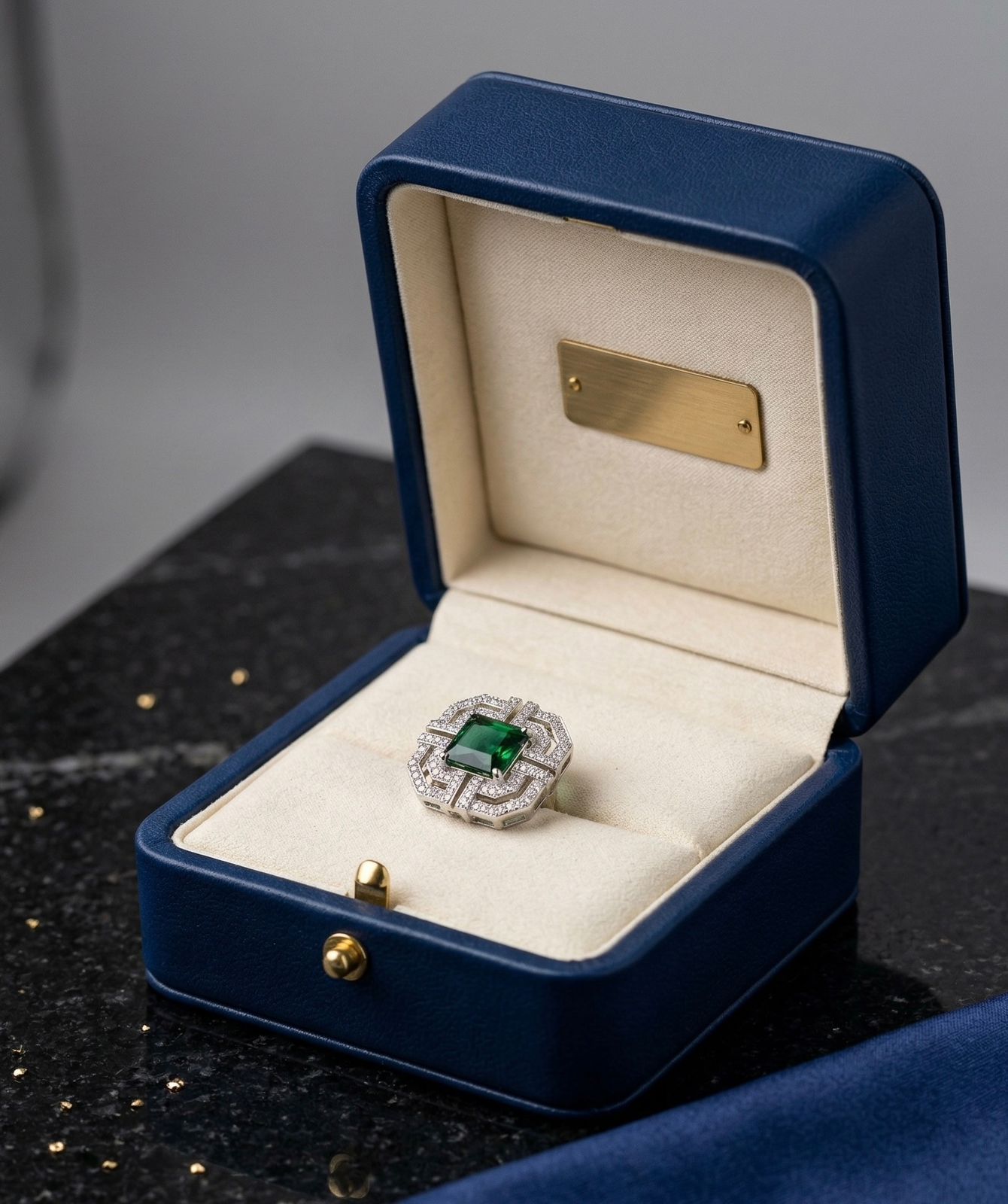 Emerald Luxe Geometry Ring