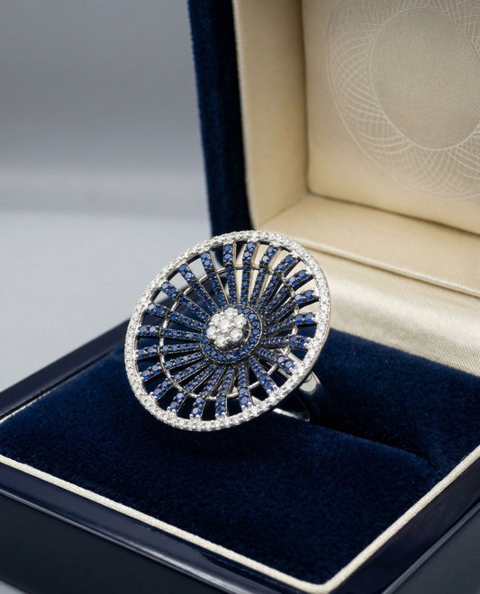 Sapphire Radiance Halo Ring