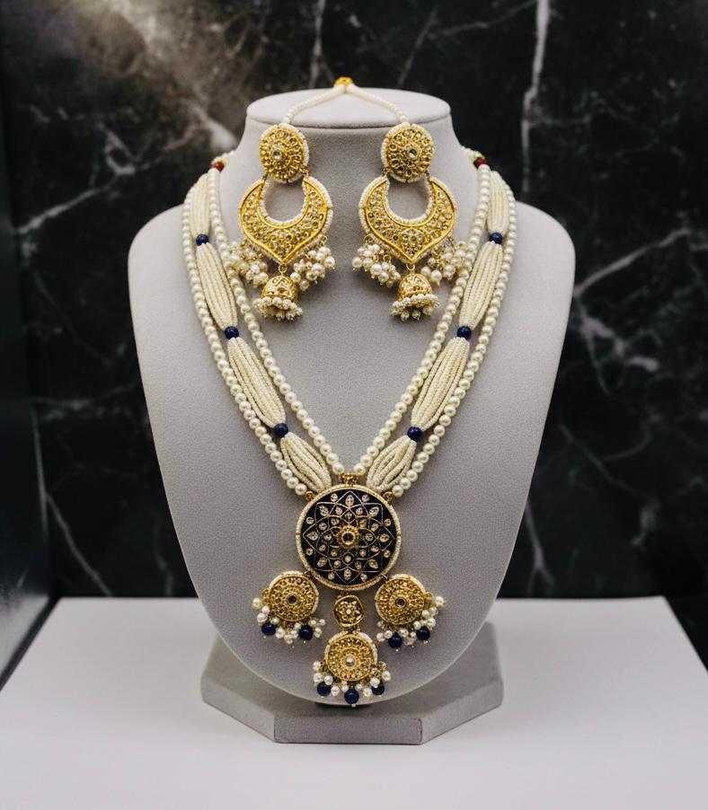 Golden Heritage Pearl Jewelry Set - Multi-Strand Necklace & Chandbali Earrings
