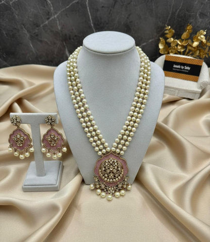 Rose Blush Pearl Elegance Jewelry Set - Multi-Strand Necklace & Earrings