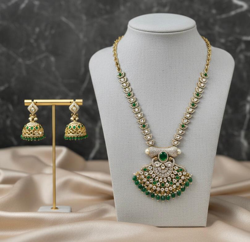Emerald Empress Jhumka Jewelry Set -  Necklace & Earrings