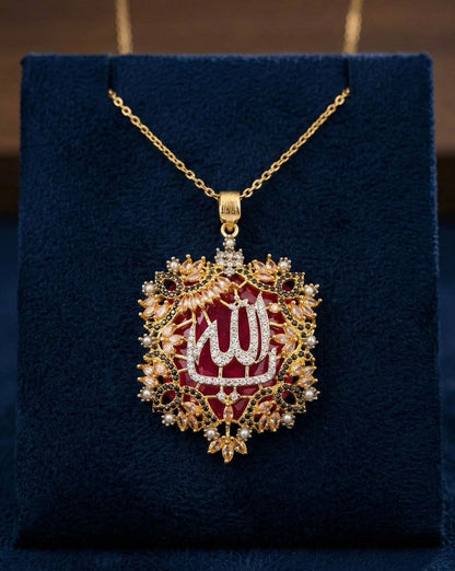 Divine Blessings Allah Pendant Necklace - Gold Crystal Islamic Jewelry