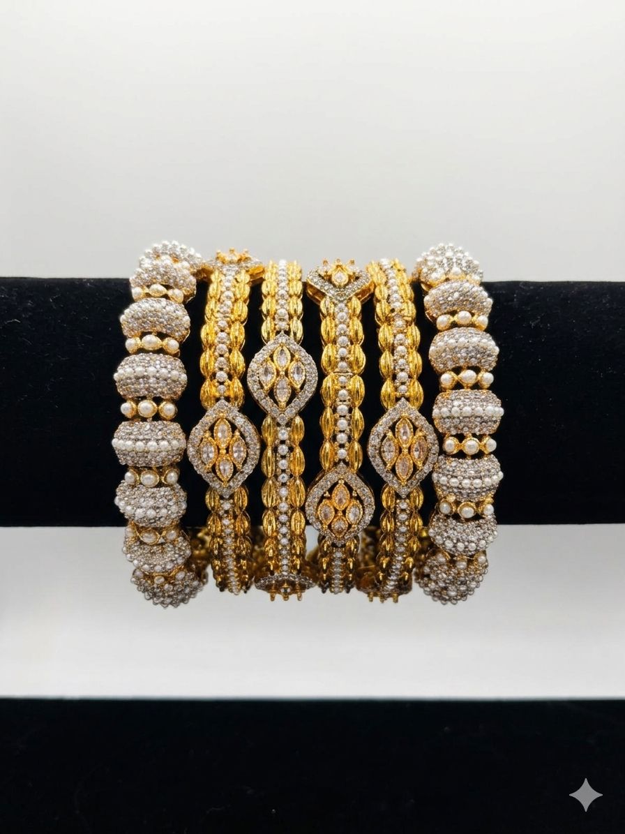 Royal Sparkle Gold Bangle Sets – Heritage Glam in Vibrant Hues
