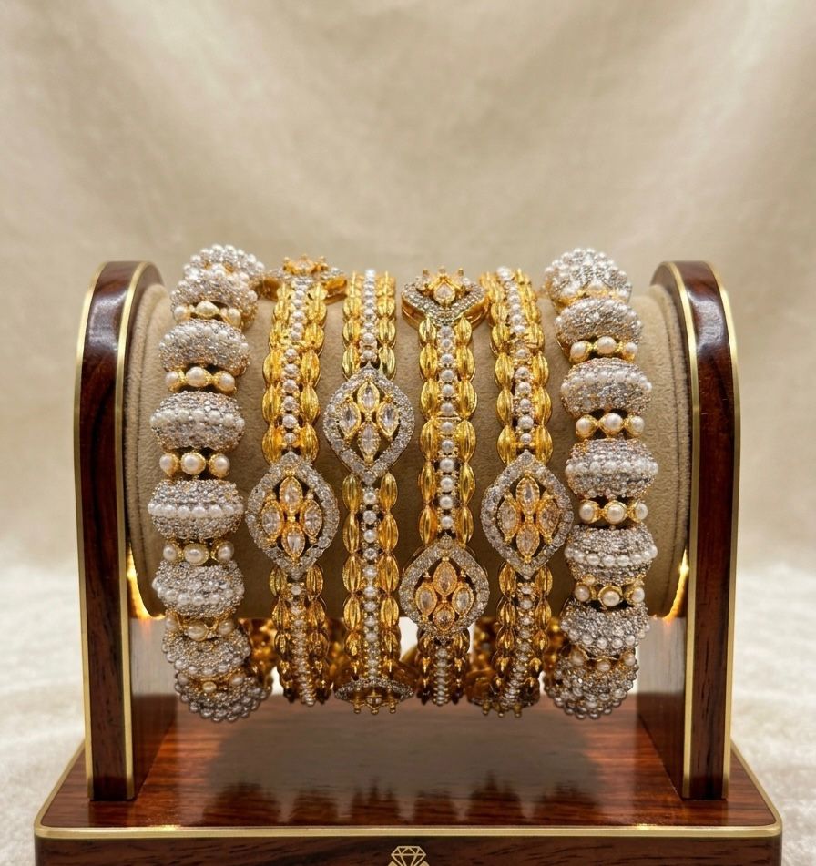 Royal Sparkle Gold Bangle Sets – Heritage Glam in Vibrant Hues