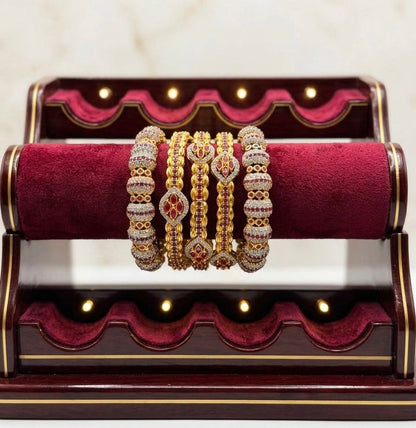 Royal Sparkle Gold Bangle Sets – Heritage Glam in Vibrant Hues