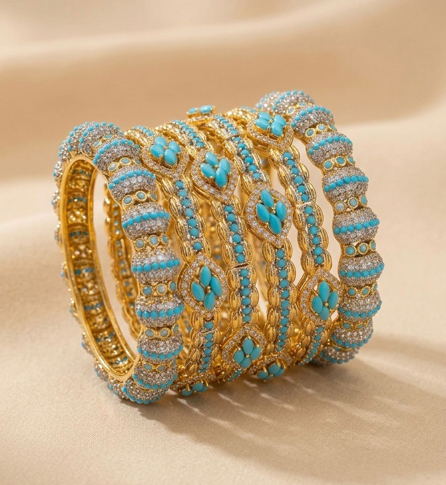 Royal Sparkle Gold Bangle Sets – Heritage Glam in Vibrant Hues